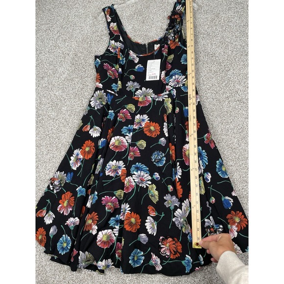 Moulinette Soeurs Anthropologie Black Motif Dress 10 Mini Floral Fit Flare NWT - Picture 8 of 15